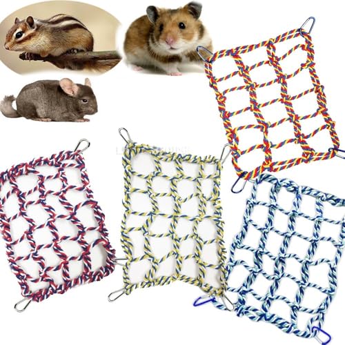 2 Stück Buntes Vogel-Kletterseilnetz, Hängematte Für Haustiere, Leiterbrücke, Spielzeug Für Kleintiere, Käfigdekor-Zubehör Für Ratte/Hamster/Vogel/Frettchen (32x25cm)(Yellow+Blue) von Generic