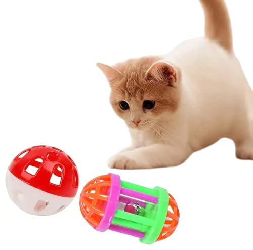 2 Stück Haustierspielzeug-Ball, hohl, Katzen-Jagdball, Spielzeug, Glockenball, Kätzchenball für Vögel, Haustier-Spielzeugbälle mit Glocke im Inneren, laute Vogelspielzeugbälle von Generic