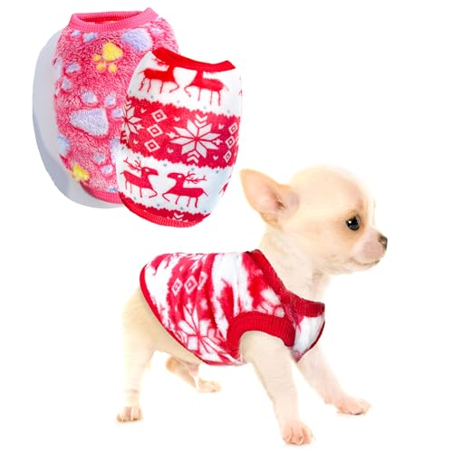 2 Stück Teetasse Hundekleidung – Weihnachts-Outfit Welpenpullover für extra kleine Hunde – Chihuahua-Pullover – Xmas Haustier Welpen Katze Kleidung (XXS) von Generic