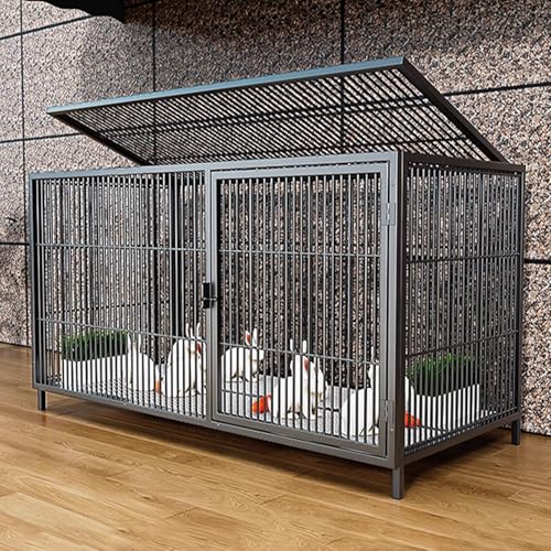 2CM Gap Geräumiger Kaninchenstall Mit Großem Dachfenster, Hühnerstall Für Innen/Außen Mit Gitterfußmatte Für Kleine Tiere Und Geflügel(Black,100 * 50 * 60cm) von Generic