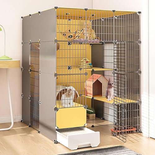 3/4/5 Stöckiger Katzenkäfige für Den Innenbereich, DIY Katzengehege mit Geschlossener Katzentoilette, Groß Katzengehege für Den Innenbereich, für 1-2 Katzen(111x141x147cm/43.7x55.5x57.8in) von Generic