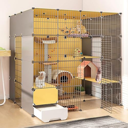 3/4/5 Stöckiger Katzenkäfige für Den Innenbereich, DIY Katzengehege mit Geschlossener Katzentoilette, Groß Katzengehege für Den Innenbereich, für 1-2 Katzen(147x141x147cm/57.8x55.5x57.8in) von Generic