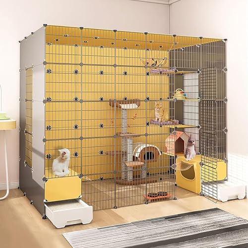 3/4/5 Stöckiger Katzenkäfige für Den Innenbereich, DIY Katzengehege mit Geschlossener Katzentoilette, Groß Katzengehege für Den Innenbereich, für 1-2 Katzen(219x141x183cm/86.2x55.5x72in) von Generic
