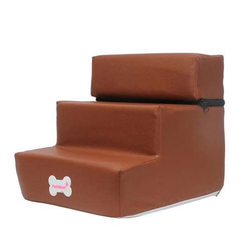3 Step Dog Step Stairs Pet Ladder Cover Nonslip Dog and Cat Steps Removable Comfortable Non Dog Staircases Suitable for Small Dogs Wishbone Hundekauen (Coffee, One Size) von Generic