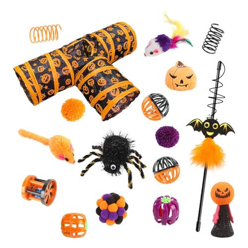 3-Wege Katzentunnel Set Interaktives Katzenspielzeug Set - 3 Wege Tunnel Halloween Spielzeug Set - Bell Ball Katzenspielzeug Set für Kätzchen, Kaninchen und Katzen ab ca von Generic