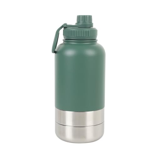 3 in 1 Tragbare Hunde-Reise-Wasserflasche Mit Abnehmbaren Futter Wassernäpfen Isolierte Zubehörteile Perfekt Für Jede Reise Edelstahl(Dark Green) von Generic