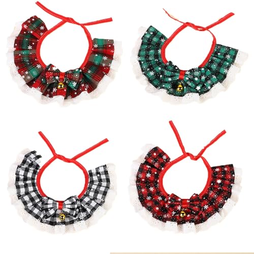 4er-Pack Weihnachts-Katzenhalsband, Bandana, Karierte Spitzenfliege, Weihnachtsschal, Lätzchen für Katzen und Hunde (4er-Pack) KpM844 (A, 18.00) von Generic
