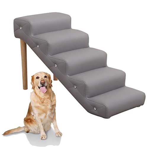 5-stufige Hundetreppe für große Hunde, 100 Pfund Tragkraft, robuste Haustierrampe für hohe Betten/Couch, 20 Zoll hoch, wasserdichter Bezug aus Pu-Leder und abnehmbares Bein,Grau-H 50cm/20in 5-stufige Hundetreppe für große Hunde, 100 Pfund Tragkraft, robuste Haustierrampe für hohe Betten/Couch, 20 Zoll hoch, wasserdichter Bezug aus Pu-Leder und abnehmbares Bein,Grau-H 50cm/20in von Generic