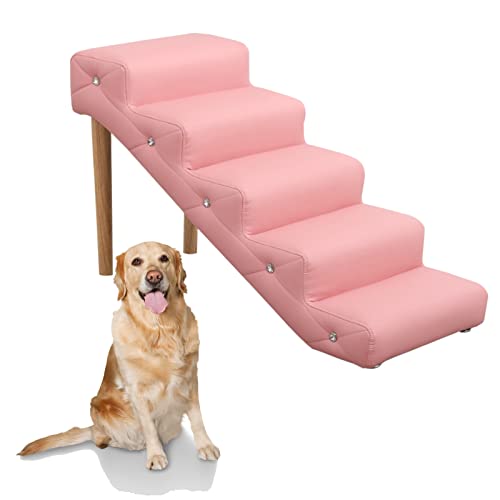5-stufige Hundetreppe für große Hunde, 100 Pfund Tragkraft, robuste Haustierrampe für hohe Betten/Couch, 20 Zoll hoch, wasserdichter Bezug aus Pu-Leder und abnehmbares Bein,Pink-H 50cm/20in 5-stufige Hundetreppe für große Hunde, 100 Pfund Tragkraft, robuste Haustierrampe für hohe Betten/Couch, 20 Zoll hoch, wasserdichter Bezug aus Pu-Leder und abnehmbares Bein,Pink-H 50cm/20in von Generic