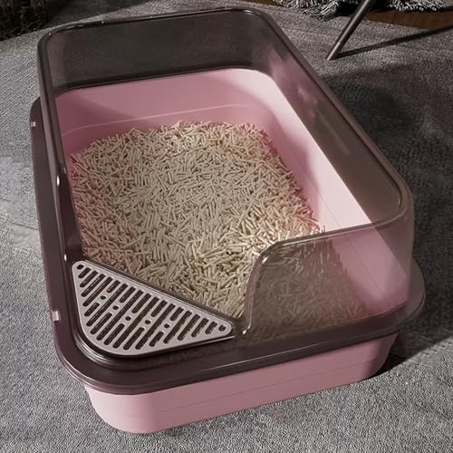 61 * 42 Katzentoilette, kostenlose Katzenstreuschaufel, extra große Toilette, vollständig offene Katzentoilette mit Spritzschutz(Roze) von Generic