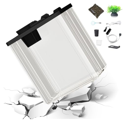 Acryl Aquarium - Acryl Aquarium | Modernes Und Kompaktes Transparentes Aquarium Mit Atmosphärischem Licht Und Luftpumpe, Moderne Künstliche Blumen Aquarium Transparent Für Kleine Gamb Fische von Generic