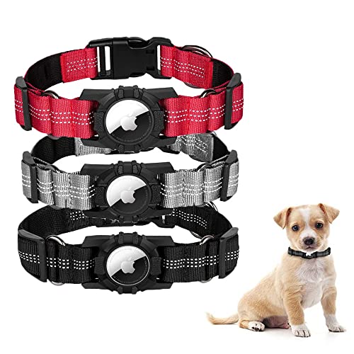 AirTag Hundehalsband, reflektierendes Hundehalsband mit AirTag-Halterung und Griff, verstellbares Airtag-Zubehör, Haustierhalsband aus Nylon, für kleine, mittelgroße und große Hunde (M(38,1 cm - 43,2 von Generic