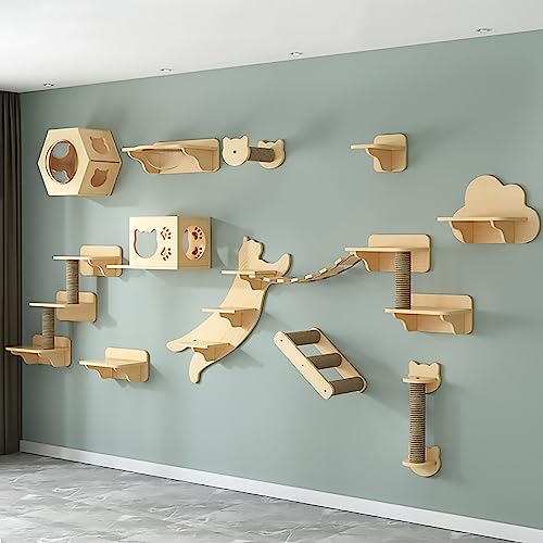 An der Wand Montiertes Katzen Kletterwand Set, Katzenwandparkour, Katze Wandelement, Vierstufige Katzentreppe Mit Sisal, Kratz-Und Kletterbaum, Schlafen, Spielen, Faulenzen (Size : Style9) von Generic