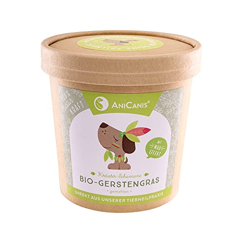 AniCanis Bio Gerstengras für Hunde & Katzen - Gerstengraspulver - Übersäuerung, Darmflora & Schmatzen - Futterzusatz Nahrungsergänzung - 100g von AniCanis