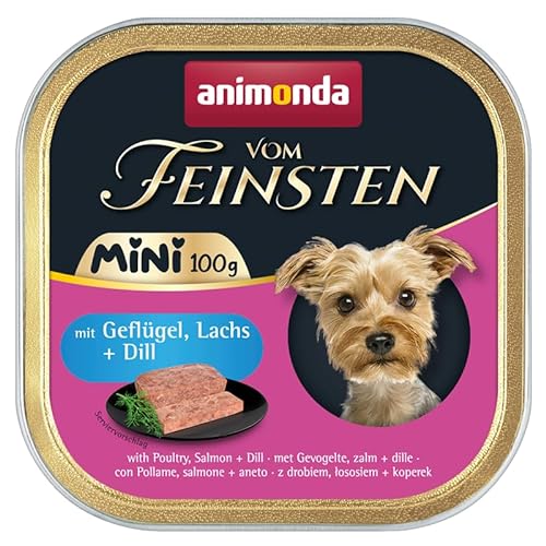 Animonda Vom Feinsten Mini 10 x 100 g Hundefutter | Ohne Getreide, ohne Zucker, ohne Soja | Nassfutter für Hunde | mit leckeren Kräutern (10 x 100 g, Geflügel, Lachs + Dill) von Generic