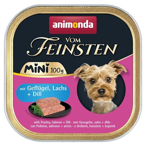 Animonda Vom Feinsten Mini 10 x 100 g Hundefutter | Ohne Getreide, ohne Zucker, ohne Soja | Nassfutter für Hunde | mit leckeren Kräutern (10 x 100 g, Geflügel, Lachs + Dill) von Generic