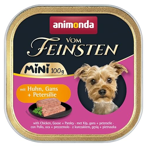 Animonda Vom Feinsten Mini 10 x 100 g Hundefutter | Ohne Getreide, ohne Zucker, ohne Soja | Nassfutter für Hunde | mit leckeren Kräutern (10 x 100 g, Huhn, Gans + Petersilie) von Generic