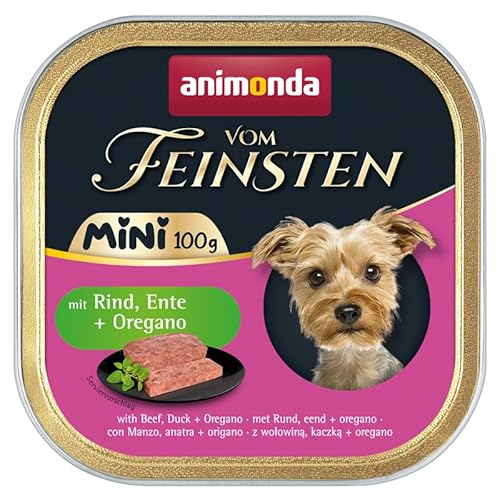 Animonda Vom Feinsten Mini 10 x 100 g Hundefutter | Ohne Getreide, ohne Zucker, ohne Soja | Nassfutter für Hunde | mit leckeren Kräutern (10 x 100 g, Rind, Ente + Oregano) von Generic