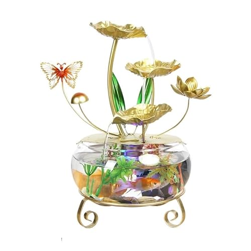 Aquariumbrunnen mit LED-Licht, Lotus-Wasserspiel für Desktop-Tischplatte, Indoor-Mini-Aquarium für Betta oder Goldfisch (A) von Generic