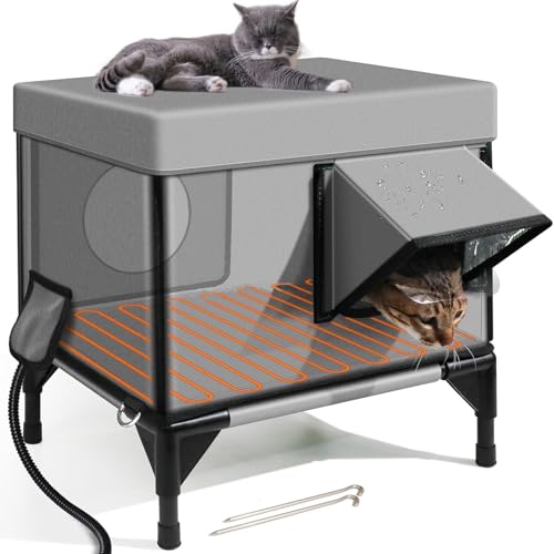 Außenheizte Katzenhaus Im Winter, Isolierter Katzenhaus Im Freien mit Zwei Ausgängen, Wasserdichtes, Faltbares Katzennest, Isolierter Katzenhaus Im Freien mit Heizung für Wilde Scheunenkatze Kitty L von Generic