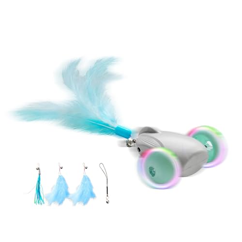 Automatisch bewegliches Katzenspielzeug, interaktives Katzenspielzeug, Mäuse, Quietschendes Katzenspielzeug mit Federn und Glöckchen, USB-wiederaufladbare Mäuse, bewegliches Katzenspielzeug mit Lichte von Generic
