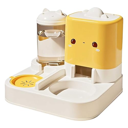 Automatischer Katzenfutterspender, Tierfutter und Wasser, automatischer Katzentränke für den Innenbereich, für kleine, auslaufsichere Futterspender für Trockenfutter Rmf936 (Yellow, 26x25.5x28cm) von Generic