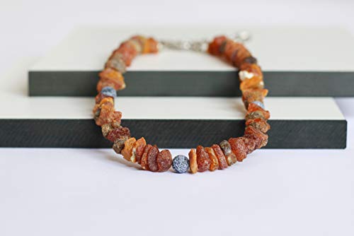 Bernsteinkette für Hunde aus Roh Baltischer Bernstein mit Achat verziert | Zeckenhalsband | Bernstein Gegen Zecken | Zecken und Flohschutz Halsband (20-25 cm) von Ewbob