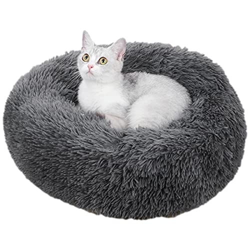 Beruhigendes Hundebett Katzenbett - Hundebett Weiches Fuzzy Beruhigendes Bett für Hunde Katzen | Rundes Flauschiges Plüschfell Katzenbett, Kleines Hundebett Beruhigendes Hundebett für Kleine von Generic