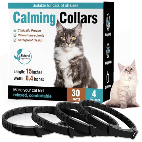 Beruhigendes Katzenhalsband, 4 Stück, verstellbarer Schnuller, Angstabbau, Stress-Pheromon-Halsband für Katzen, bequeme Katzenhalsbänder, hält 30 Tage, Grau, 38,1 cm (schwarz) von Generic