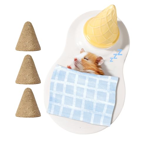 Bett für Chinchilla,Kühlmatte aus Keramik Hamsterbett - Konische Kühlmatte Kau Spielzeug mit Knabberstäbchen, Kleintierbedarf Ruhelandschaft von Generic