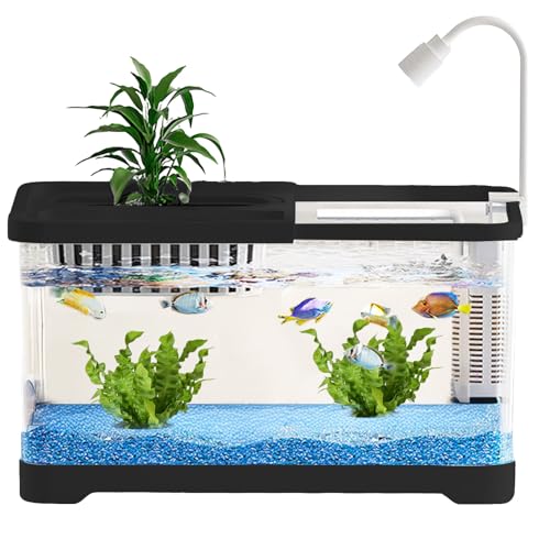 Betta Aquarium, kleines Betta- -Aquarium mit Filter, klare Landschaft, Futternäpfe für, Guppy, Schnecken, Schildkröte, Quallen, Haustierliebhaber, Anfänger, Schreibtischwohnung von Generic