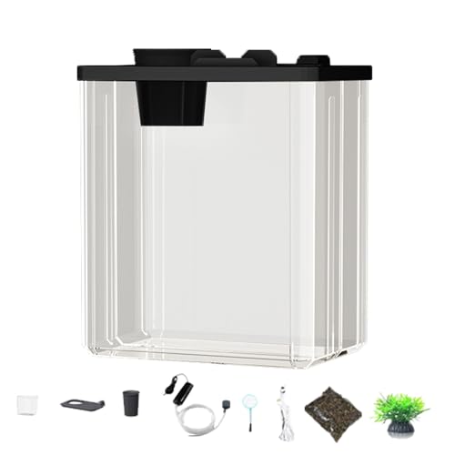 Betta Fish Tank - Tischplatte Mini Aquarium, eingebaut in Pumpe und Stimmungslicht | Zeitgenössischer Fischbehälter für Betta, Desktop Tank mit Kunstblumen für den Heimgebrauch Betta Fish Tank - Tischplatte Mini Aquarium, eingebaut in Pumpe und Stimmungslicht | Zeitgenössischer Fischbehälter für Betta, Desktop Tank mit Kunstblumen für den Heimgebrauch von Generic