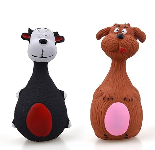 Big Belly Cartoon Tier 2 Pack Quietschendes Haustier-Spielzeug, Zähneknirsch-Hundespielzeug, Kau-Hundespielzeug, interaktives Haustierspielzeug (Hund/Kuh) von Generic