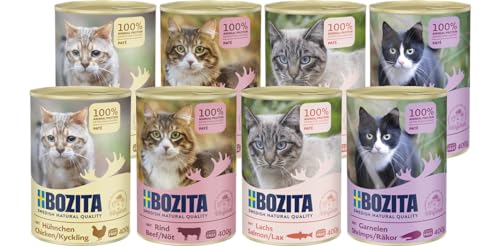 Bozita Cat Paté Nassfutter | 8X 400g Mix | 4 Sorten | getreidefreies Alleinfuttermittel für Katzen | 100% Tierisches Protein mit hohen Fleischanteil von Generic