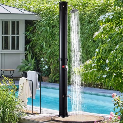 Campingdusche Camping Dusche Tragbare selbstdruckbeaufschlagter Wassertank für Duschen im Freien, Solar-Außen mit Kopf-/Fußwaschhahn, 38 l, stehend, Garten am Pool, PVC, Messing-Design für d von Generic