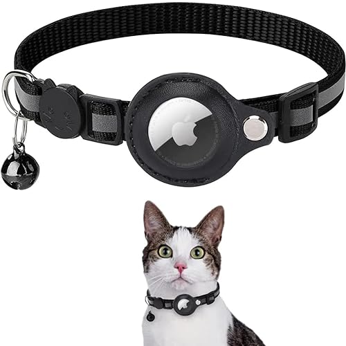 Cat AirTag Halsband - Reflektierendes verstellbares Katzenhalsband mit AirTag-Halterung und Glocke, GPS Katzenhalsband (Schwarz) von Generic