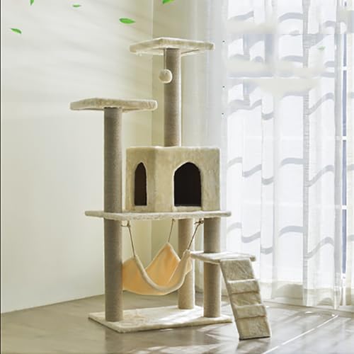 Cat Climbing Frame cat Tree Tower for Indoor Cats,Cat House Cat Activity Center Play House for Indoor Big Cats with Scratching Post(Beige,40 * 60 * 140cm) von Generic