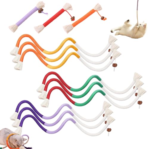 Catnip-Infused Organic Cotton Chew Rope Toys for Cats, Silvervine Sticks for Cats, Indoor Cat Dental Chew Toy, Cat String Toy for Teeth Cleaning (9Pcs) von Generic
