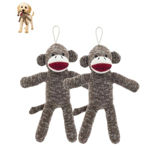 Cozy Buddy Sock Monkey Hundespielzeug - Weiches Plüsch-Hundespielzeug mit Quietscher, Polyesterfaser, Kuschelsockenaffe für leichtes Kauen (2 Stück) von Generic