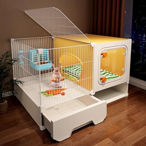 DIY Kaninchenkäfig Mit Reinigungsschublade & Sicherheitstür Transparentes Aussichtsvilla, Abnehmbarer Metallspielplatz Für Kleine Tiere(70 * 45 * 52cm) von Generic