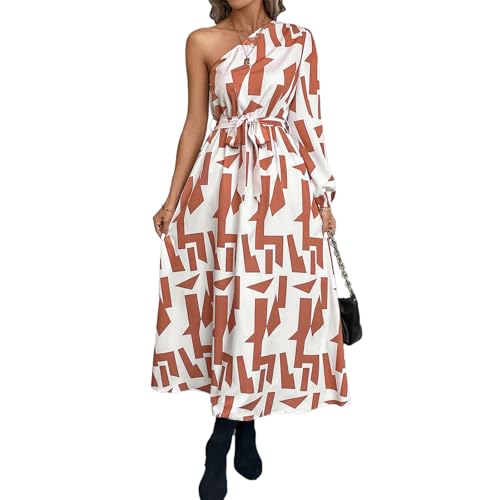 Damen Maxi Kleid Losses FIT Einzigartiger Druck Langarm EIN Schulter Langes Kleid Einkaufsstrandparty (L) von Generic