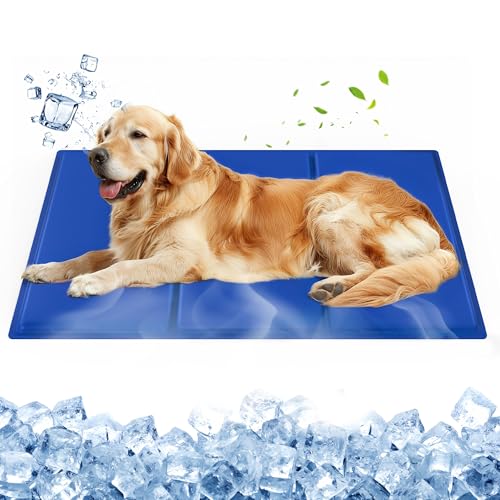 Das Hundekühlkissen besteht aus extra dickem Oxford-Stoff, ungiftigem Gel-Selbstkühlkissen, für große Hunde, Kratzfest und wasserdicht, einfach zu Hause zu bedienen(Navy Blue,60 * 90) von Generic