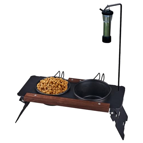 Dog Bowl Stand - Camping Pet Bowl Rack with Light Holder | Multifunctional Metal Dog Bowls Stand with Lamp Rack | Pet Travel Dishes for Car Show Mountaineering Travel Outdoor Indoor Cats von Generic
