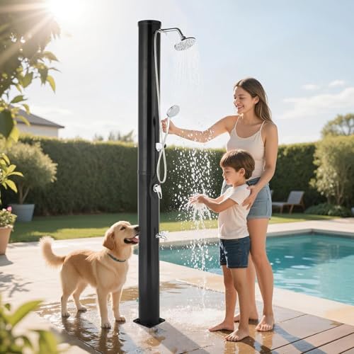 Druckwassertank für Campingdusche Selbst Campingduschen, solarbeheizte Dusche 35 l, Temperatureinstellung, 2-teilige Gartenpooldusche mit 360-Grad-Duschhahn, Handbrausekopf, Fußhahn von Generic
