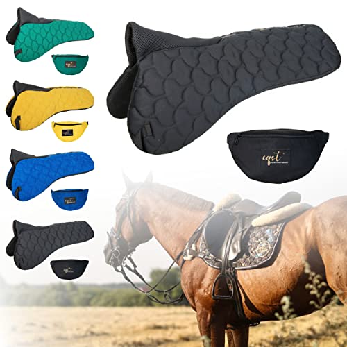 EQST Sattelunterlage 2.0 mit Wirbelsäulenfreiheit & GRATIS Gürteltasche, Sattelpad Unisize für Pferd und Pony, Sattelkissen mit austauschbaren Pads, Trainingsschabracke, Reitsport (Schwarz) von Generic