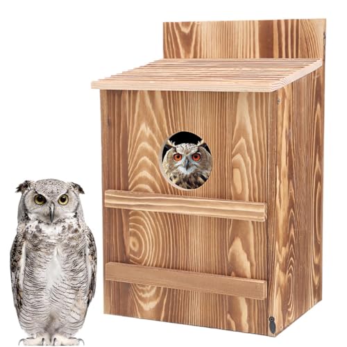 Eulenbox Groß - Owl Bird House Nisting Box | Hölzerne Kreisförmige Öffnung Kreischbox Owls Bird House Für Eulen | Großes Vogelhaus Für Kestrel -Vögel Umfasst Befestigung von Generic