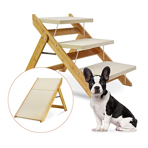 Faltbare 2-in-1 für Betten und Autos, aus Holz, rutschfeste Stufen, ideal für kleine und ältere Tiere, tragbare Hunde- und Katzenleiter von Generic