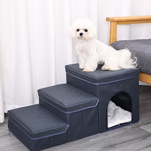 Faltbare Hundetreppe für kleine Hunde und Welpen, 3-stufige Haustiertreppe für Bett/Couch, 15 Zoll hoch, stabile Hundeleiter aus Stoff mit Stauraum und Katzenhaus, Blau Faltbare Hundetreppe für kleine Hunde und Welpen, 3-stufige Haustiertreppe für Bett/Couch, 15 Zoll hoch, stabile Hundeleiter aus Stoff mit Stauraum und Katzenhaus, Blau von Generic