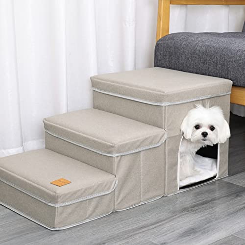 Faltbare Hundetreppe für kleine Hunde und Welpen, 3-stufige Haustiertreppe für Bett/Couch, 15 Zoll hoch, stabile Hundeleiter aus Stoff mit Stauraum und Katzenhaus,Beige Faltbare Hundetreppe für kleine Hunde und Welpen, 3-stufige Haustiertreppe für Bett/Couch, 15 Zoll hoch, stabile Hundeleiter aus Stoff mit Stauraum und Katzenhaus,Beige von Generic