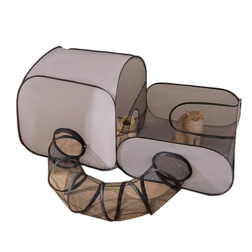 Faltbares Katzen -Spielstall Zelt - tragbares Netzhäuse mit Tunnel und Oxford Fabric | Leichtes Pop-up-Zaunhaus für Kätzchen, Welpen, Kaninchen und kleine Tiere im Innen- oder Außenbereich von Generic